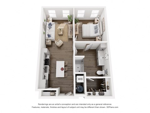 Floor plan for 1 bed, 1 bath, 852 sqft